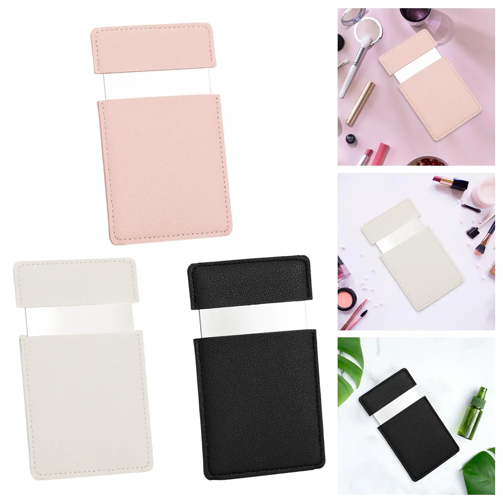 Portable Square Mirror Shatterproof Stainless Steel with PU Leather Case