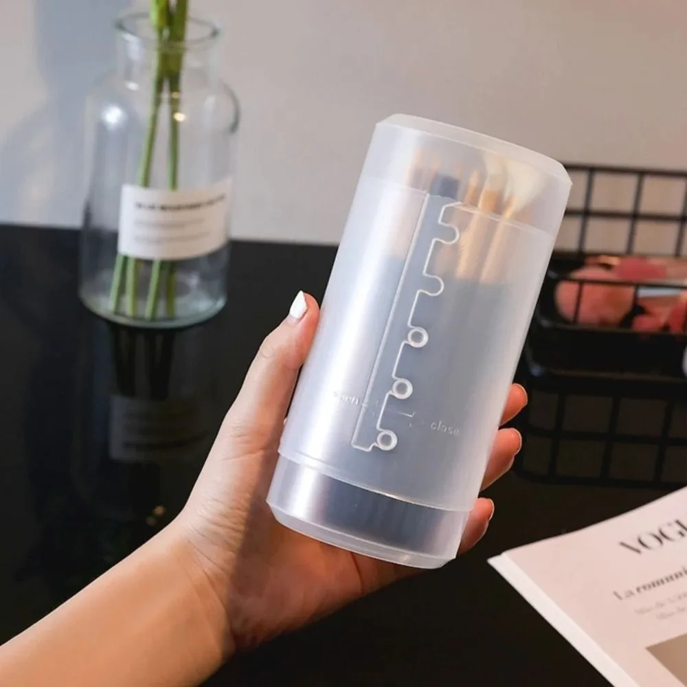 Transparent Makeup Brush Holder Adjustable Height Retractable Dustproof Toiletry Box With Lid Desktop Display Storage Cup