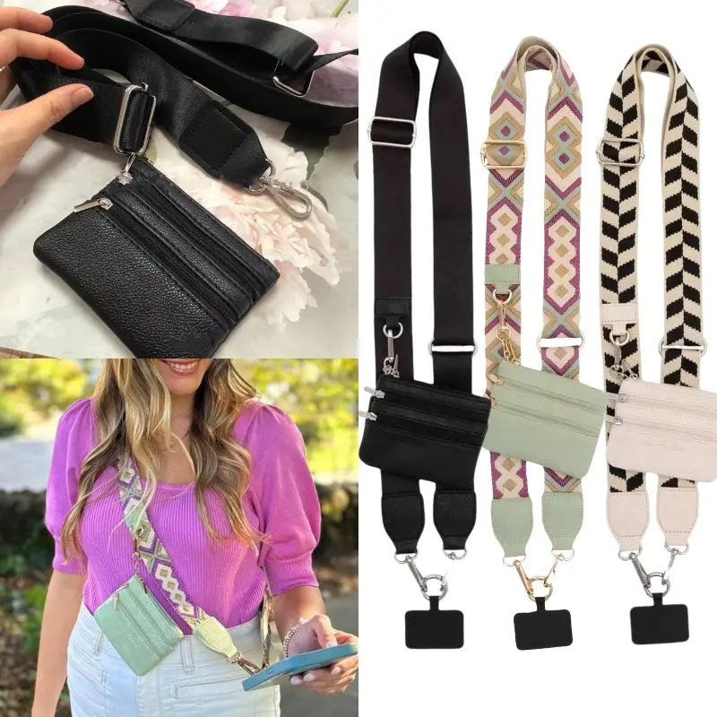 

Adjustable Shoulder Bag Strap Wide Jacquard Messenger Belt Fashion Neck Cord Clip Hang Lanyard With Coin Purse Bag Accessories