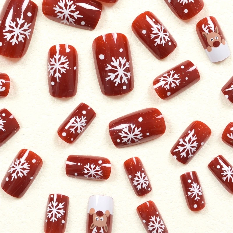 Snowflake False Nails Elk Full Cover on Nails Christmas Press On Nails Drop Shipping