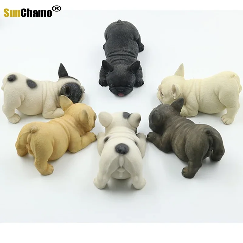 Fashion French Bulldog Model Frolic Small Fighting Simulation Animal Dog Cute Cow Car Pose Figurines Miniatures Decoration Craft