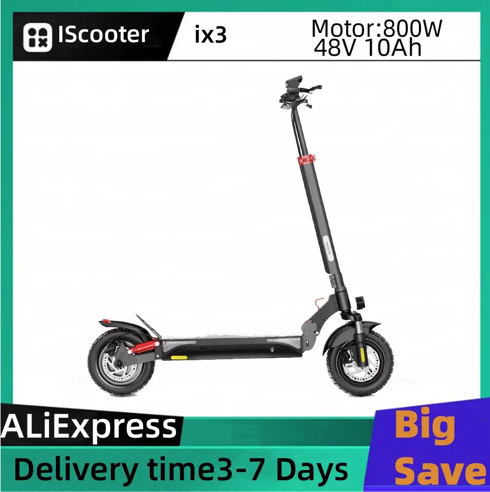 

Iscooter IX3 Electric Scooter for Adults 800W Motor 48V 10Ah Battery Foldable Electric Scooter 10 Inch Tires City E-Scooter