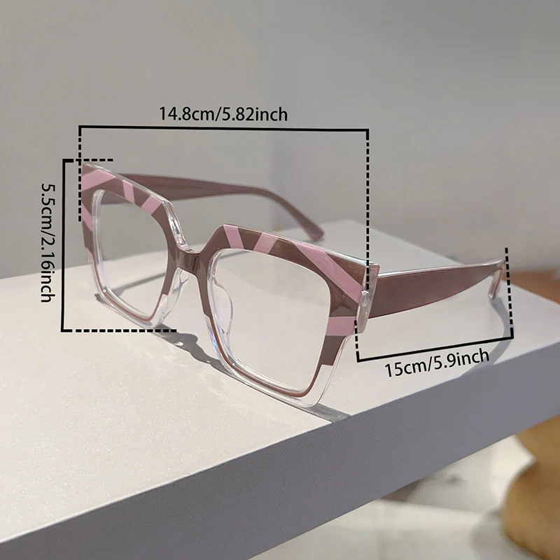 KAMMPT Oversized Square Glasses Women Fashion Vintage Patchwork Blue Light Blocking Eyeglasses Stylish Non-prescription Eyewear