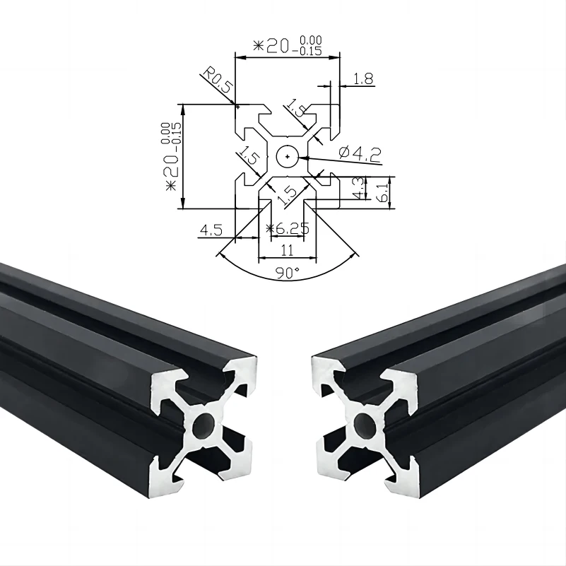 2Pcs 2020 V-Slot Aluminum Extrusion Profiles 550-1500mm EU Standard Aluminum Linear Rail Guide for CNC Router Machine 3D Printer