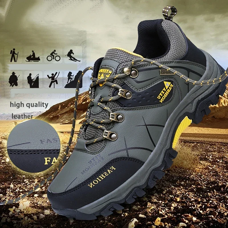 Zapatos para hombre 2025, nuevas zapatillas de deporte para hombre, zapatillas de cuero impermeables para montañismo, Camping, senderismo, suela gruesa, cómodas zapatillas para correr