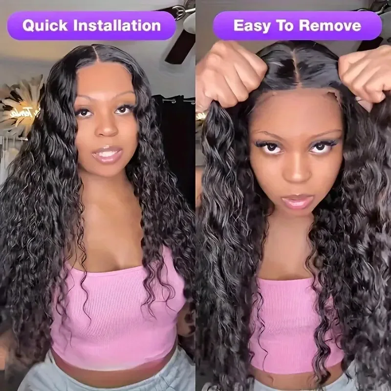 Water Wave Glueless Wig Human Hair Ready To Wear Pre Cut 5x5 Lace Closure Wig Pre Plucked Brazilian Curly Human Hair Wig