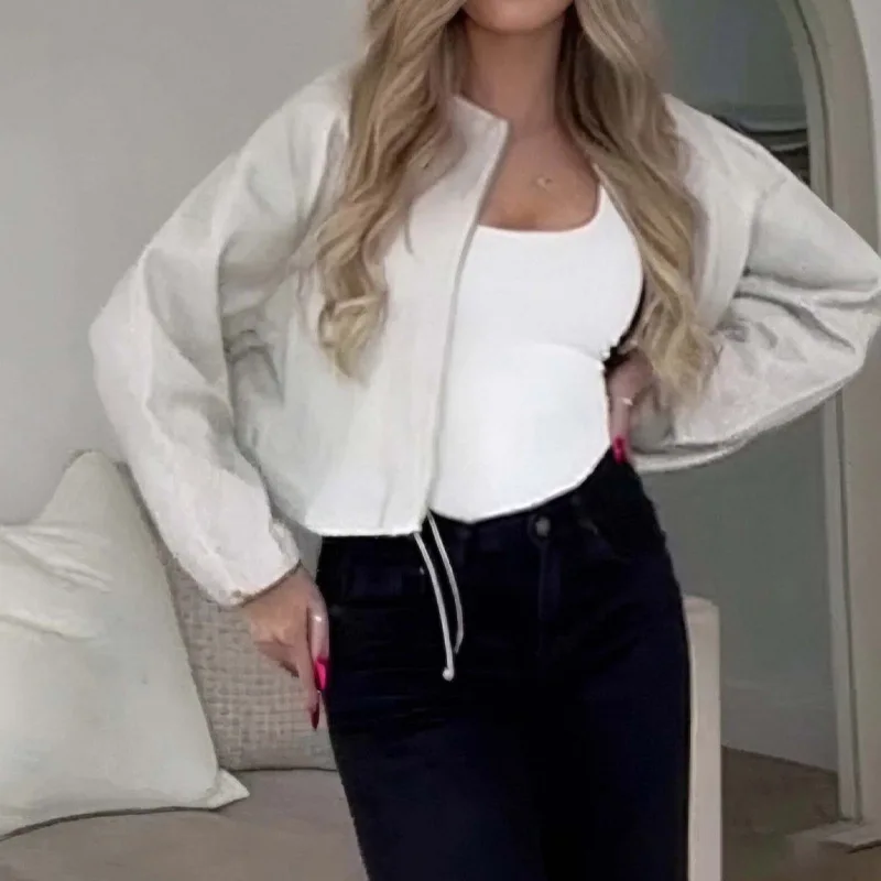 ملابس خارجية نسائية ذات لون نقي مستديرة Ne ort Pilot Jaet ملابس خارجية فضفاضة مناسبة لخريف 2025 من ألياف البوليستر