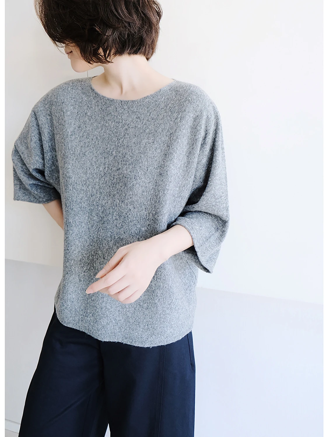 

Loose Knitted round Ne Woolen ort Sve T-irt Simple Sle Pure Color Early Autumn New Arrival Women's Moisture ng