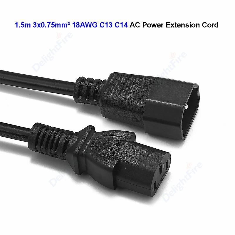 AC Power Cable 1.5m IEC320 C13 to C14 3*0.75mm² Power Extension Cord For Desktop Power Distribution Unit PC Computer Monitor