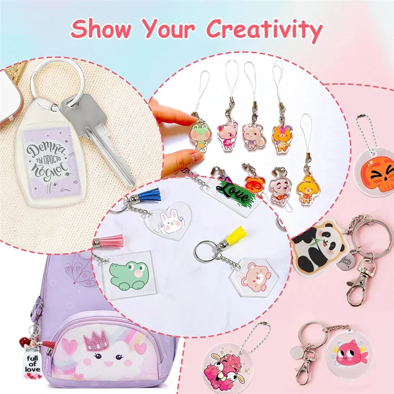 242PCS Shrinky-Dink 키체인 키트 열수축 플라스틱 시트 열수축 아트 키체인용 키트