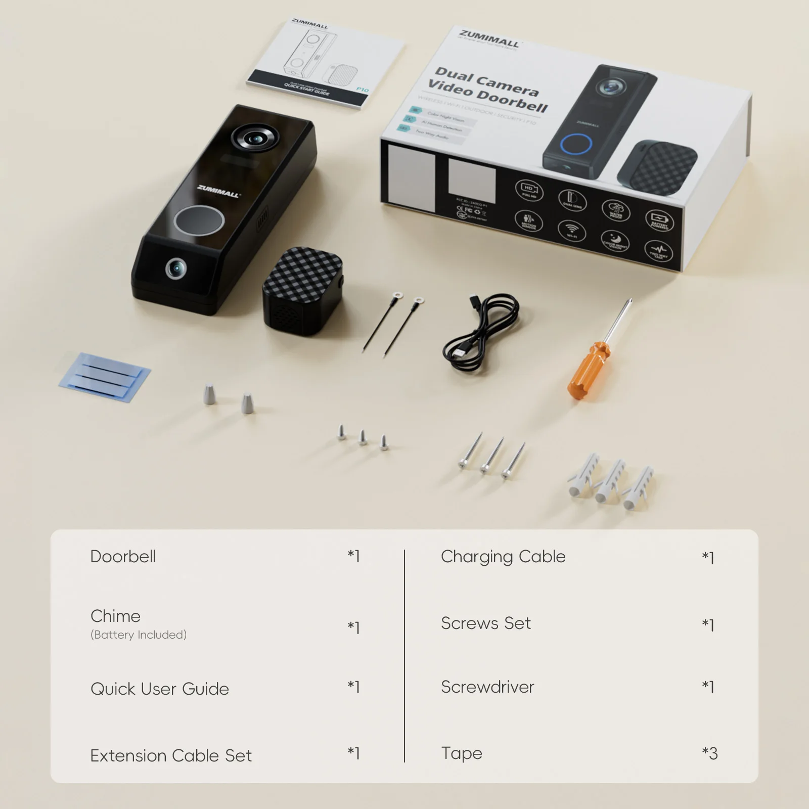 ZUMIMALL Dual Lens video Battery /wired power Doorbell Wireless with Chime, 2 Way Audio, Voice Changer