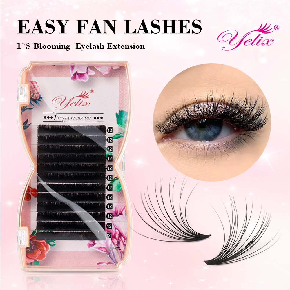 Yelix Automatic Flowering Volume Eyelashes Easy Fan Lashes Extension L Curl Fluffy Lashes Soft Blooming Lashes Makeup Cilia