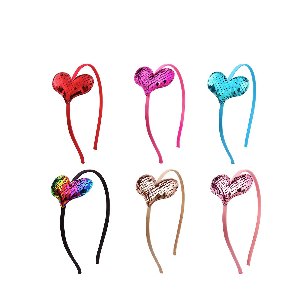 

6Pcs Glitter Heart Shaped Sequin Headband Fabric Wrapped Lightweight Comfortable Hair Band for Women Girls Party Favor Gift