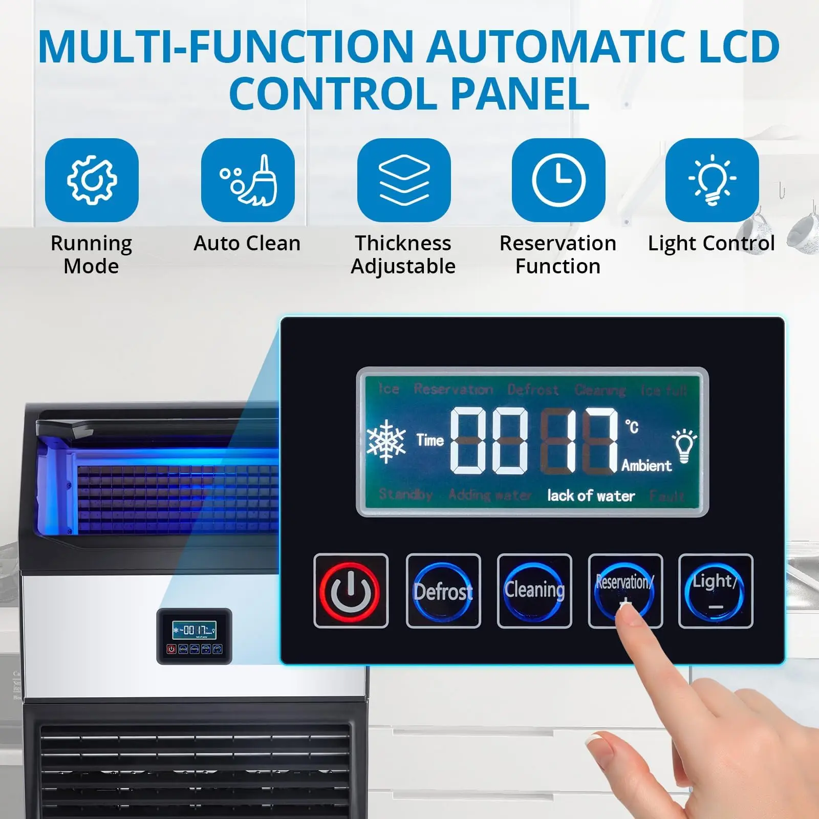 ماكينة صنع الثلج التجارية 200LBS/24h تخزين 55LBS تحت العداد قائم بذاته للتنظيف الذاتي من الفولاذ المقاوم للصدأ ضاغط هادئ