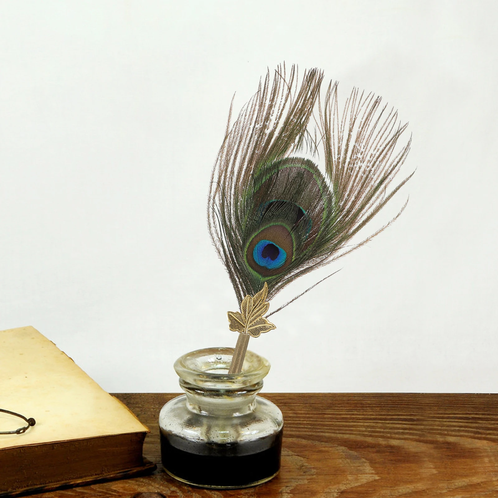 تراجع مجموعة أقلام الريشة القلم CA093035P مزدوجة الطاووس المناقير 0.5 مللي متر طرف معدني خمر القرطاسية هدايا لعيد ميلاد طالب الأعمال