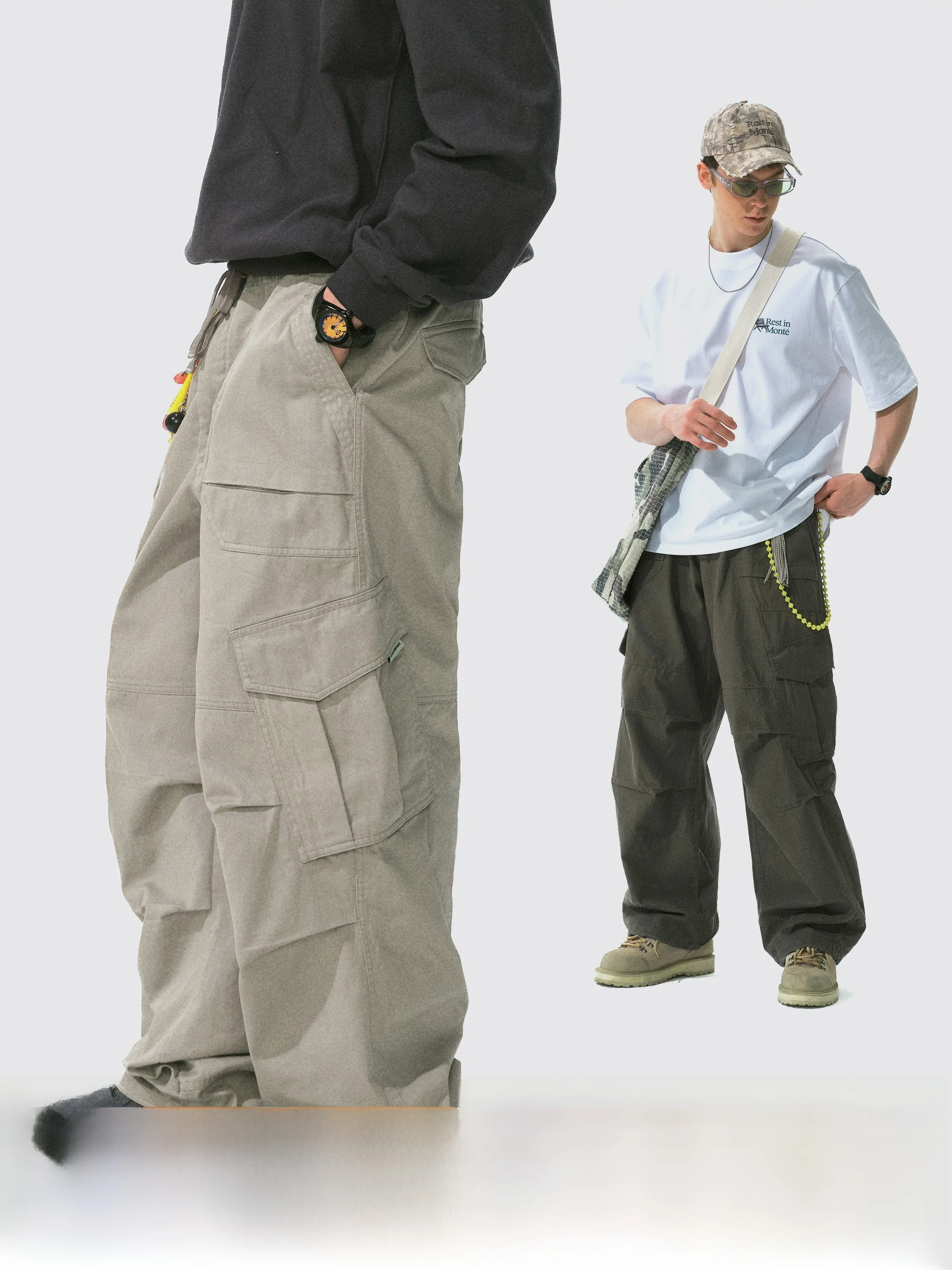 

Outdoor Workwear Loose Fit Cotton Dstring Waist Straight Leg Pants Men's Casual Trousers Comfortable Breathable Spring Autumn