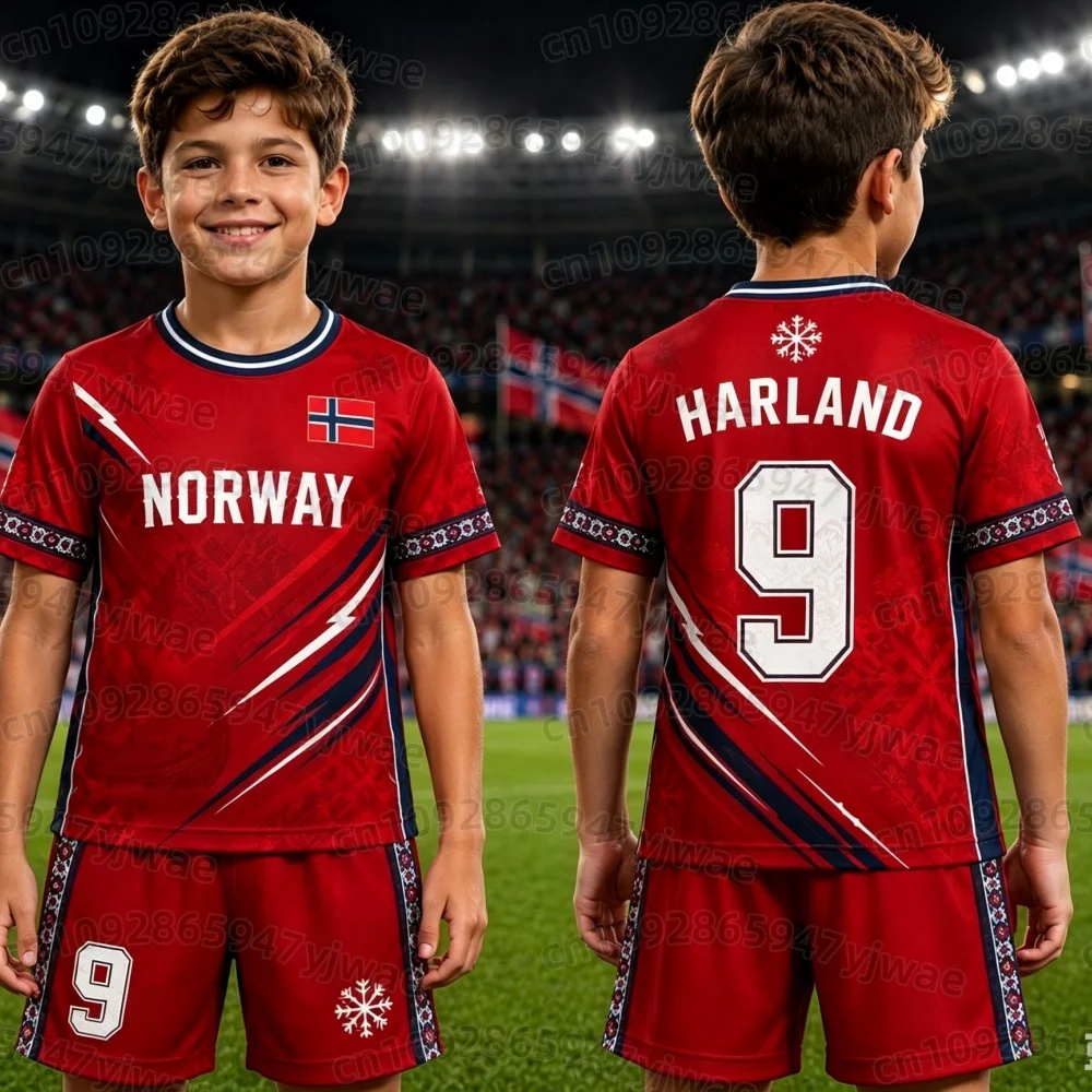 26 Jungen HAALAND Nr. 9 Fußballtrikot T-Shirt Shorts Set Kinder Norwegen Fußballfans Shirt Shorts Set Kinder Trainingsanzug 2-teiliges Set – Detail 18