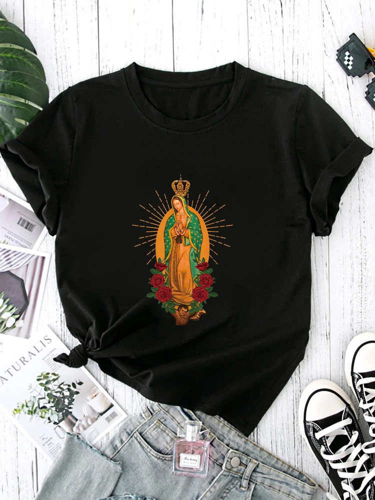 Our Lady of Guadalupe Virgen De Guadalupe Virgin Mary Linda Graphic Polyester Breathable Tee Shirt