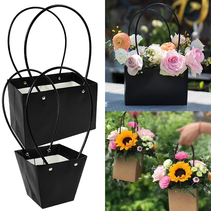 Portable Flower Boxes Waterproof Paper Handy Gift Bags Kraft Handbag Wedding Party Valentine\'s Day Rose Gift Cake Packaging Box