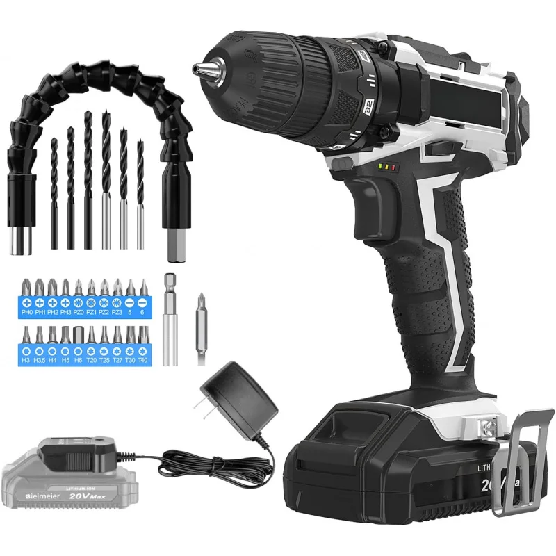 20V max cordless electric drill set Belt LED lamp-electric drill, variable speed, 64 1 location, 3/8 inch keyless chuck