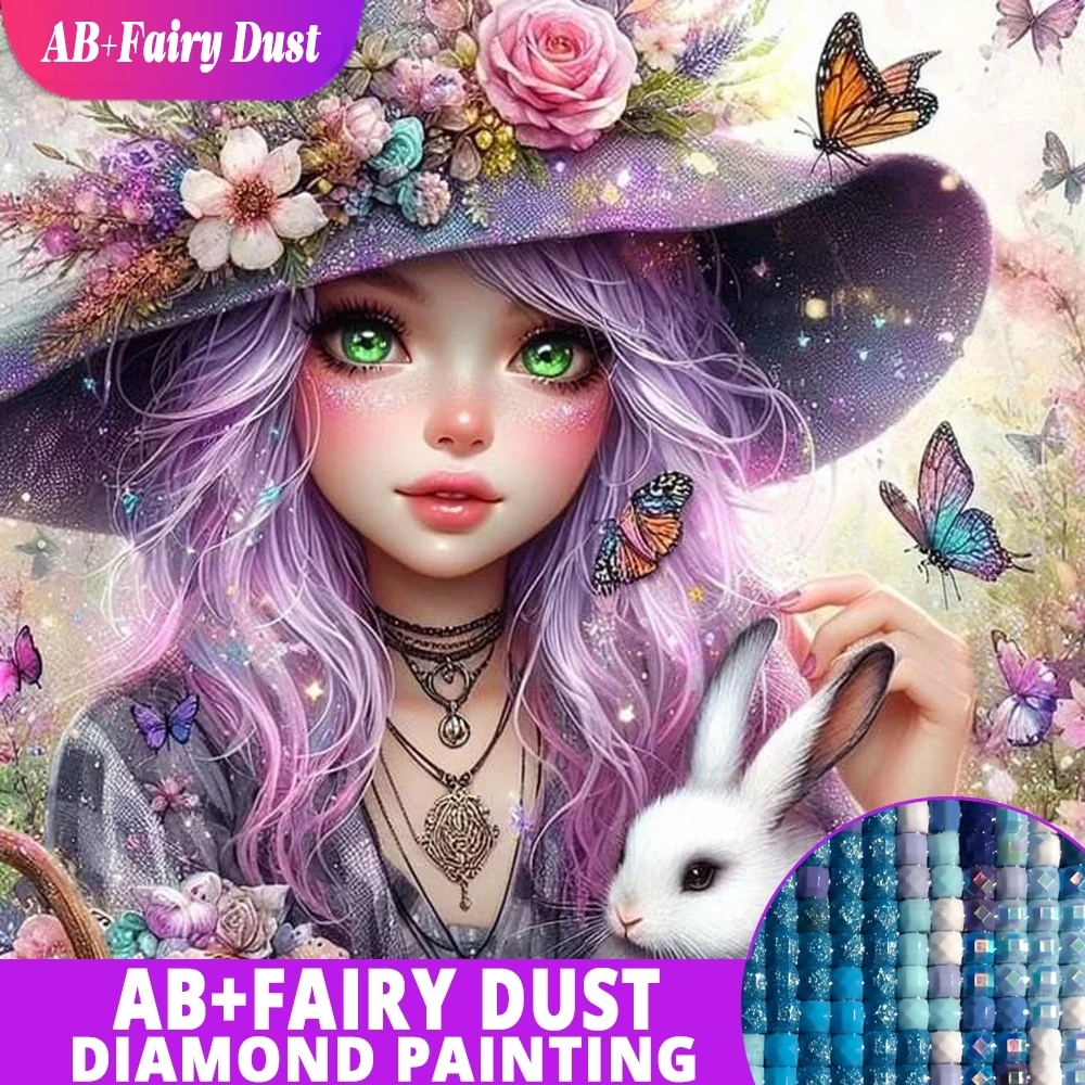 

Fairy Dust AB Girl Diamond Painting Portrait Cartoon Full Square Round Diamond Mosaic Rabbit Embroidery Kid Handcraft