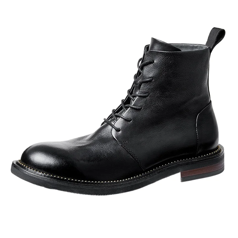 

High-end Men's Cowhide Genuine Leather Boots British Retro Handcrafted Designer Men's High-top Business Casual Chelsea Boots