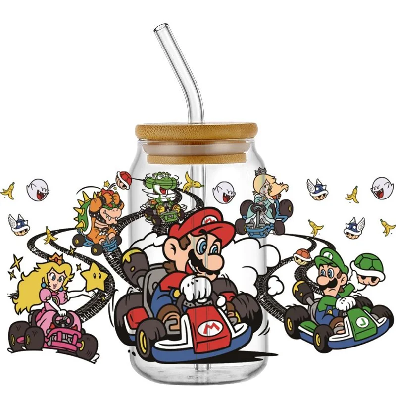 16oz Decal Super Cartoon   Mario glass Stickers for High-Quality  Cup UV DTF Wrap Transfer Decals