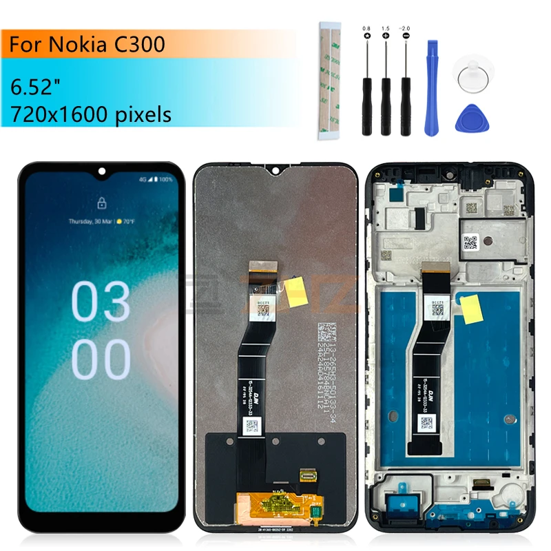 For Nokia C300 LCD Display Touch Screen Digitizer Assembly For Nokia c300 Display With Frame Replacement Repair parts 6.52\