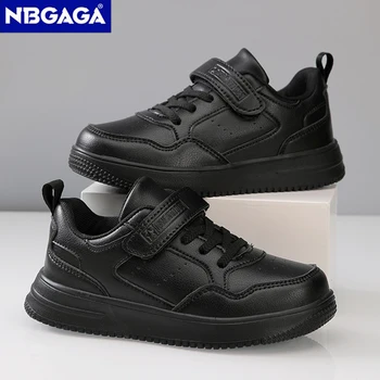 Children Sneaker Boys Casual Shoes Black Leather Flat Studen...