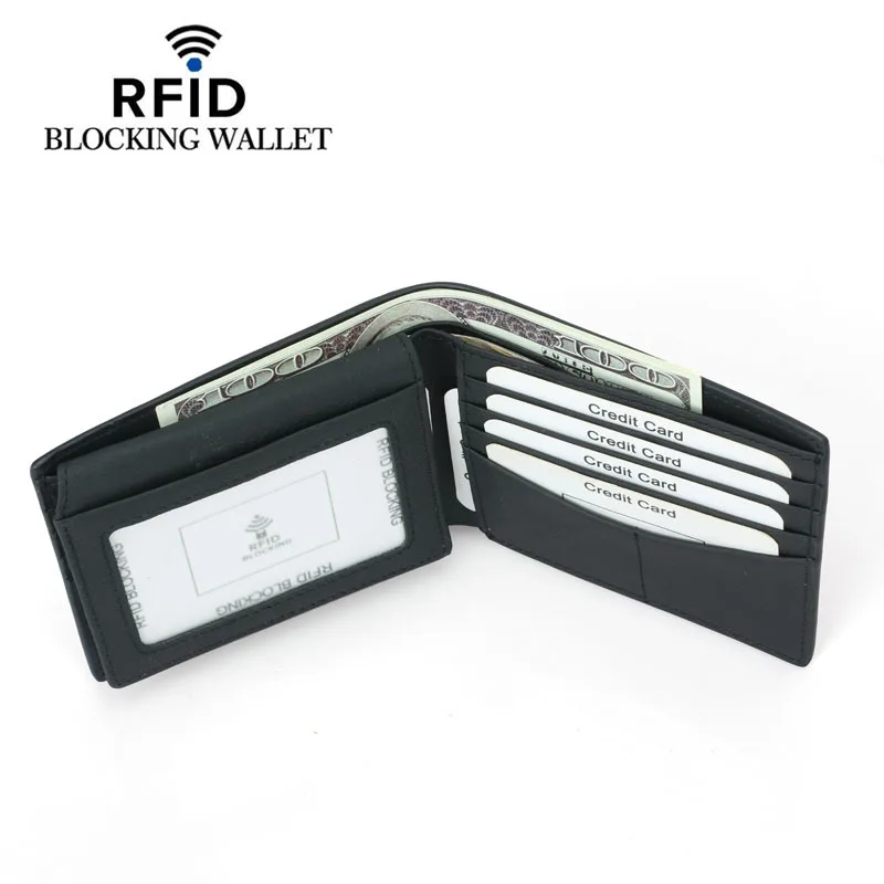 Men Wallet Small Slim Bifold Genuine Leather Multiple Card Holder RFID Wallets Short Classic Money Clip male Purse Designer