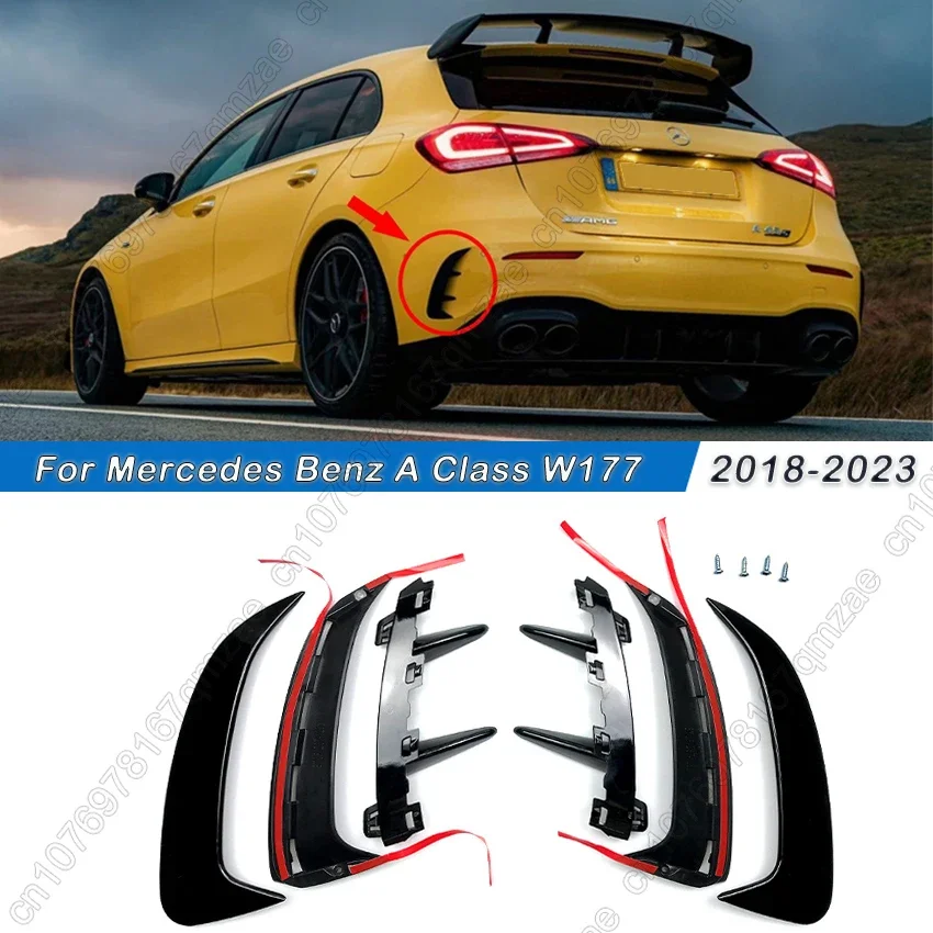 For Mercedes Benz W177 AMG Line Hatchback A180 A200 A220 A250 A35 2018-2023 Pair Rear Flicks Bumper Spoilder Canards Splitters 