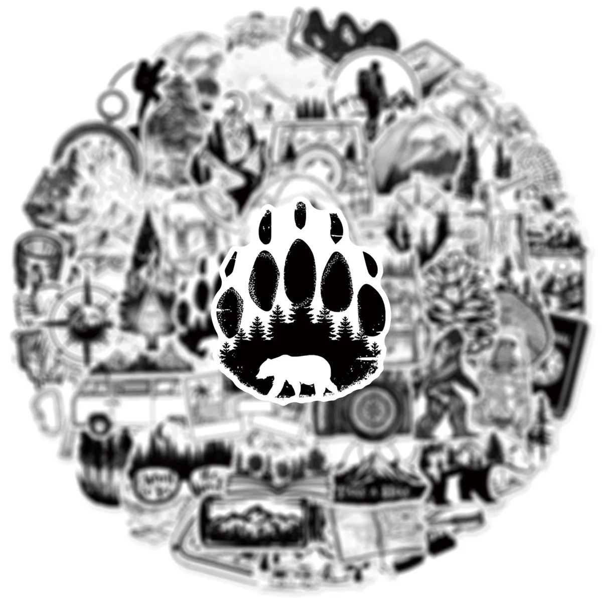 50 pçs caminhadas ao ar livre escalada de montanha adesivos preto branco graffiti decoração diy notebook mala guitarra geladeira decalques