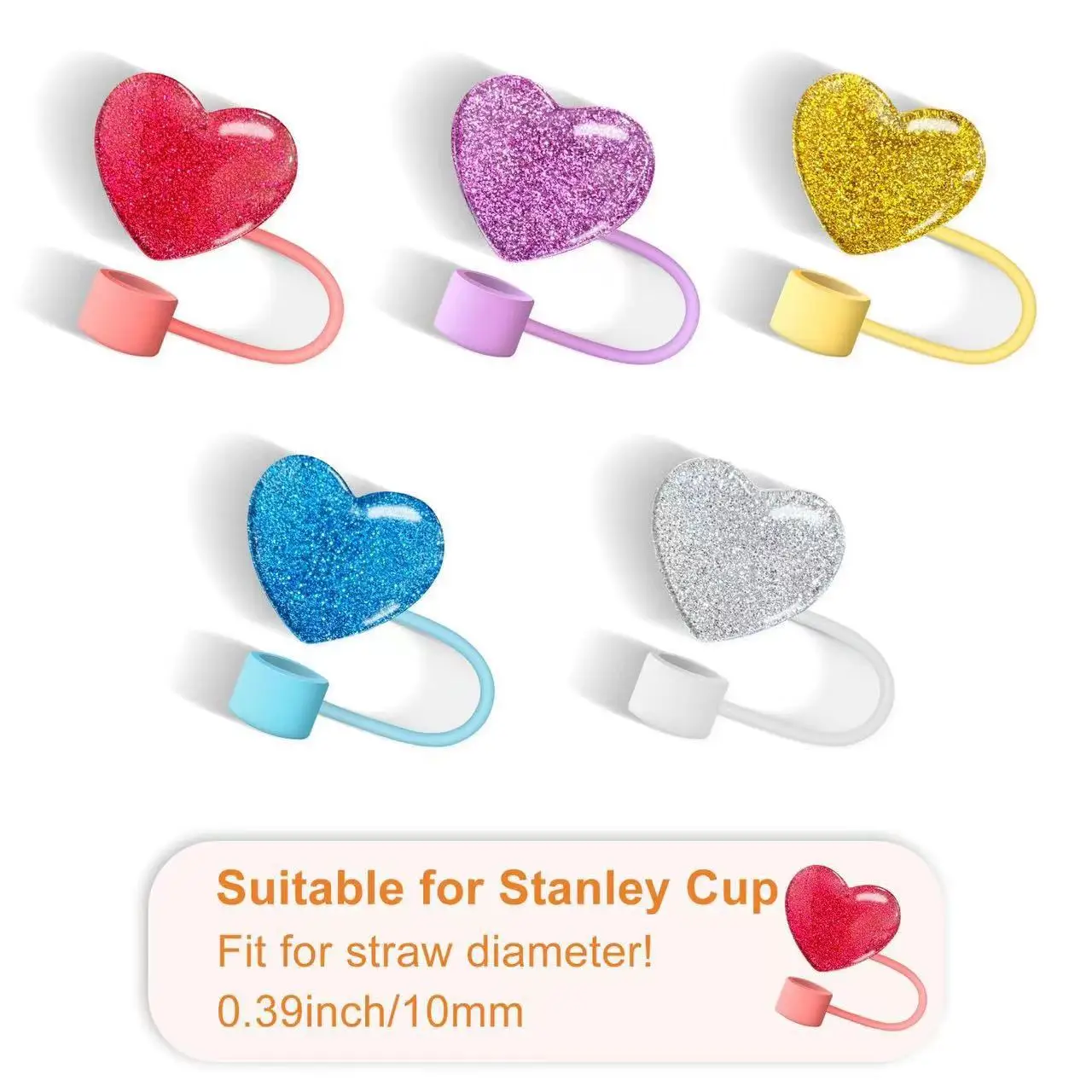 再利用可能なシリコンストローキャップ,防塵ストロートッパー,飲料水プラグ,カップアクセサリー,10mm, 50個