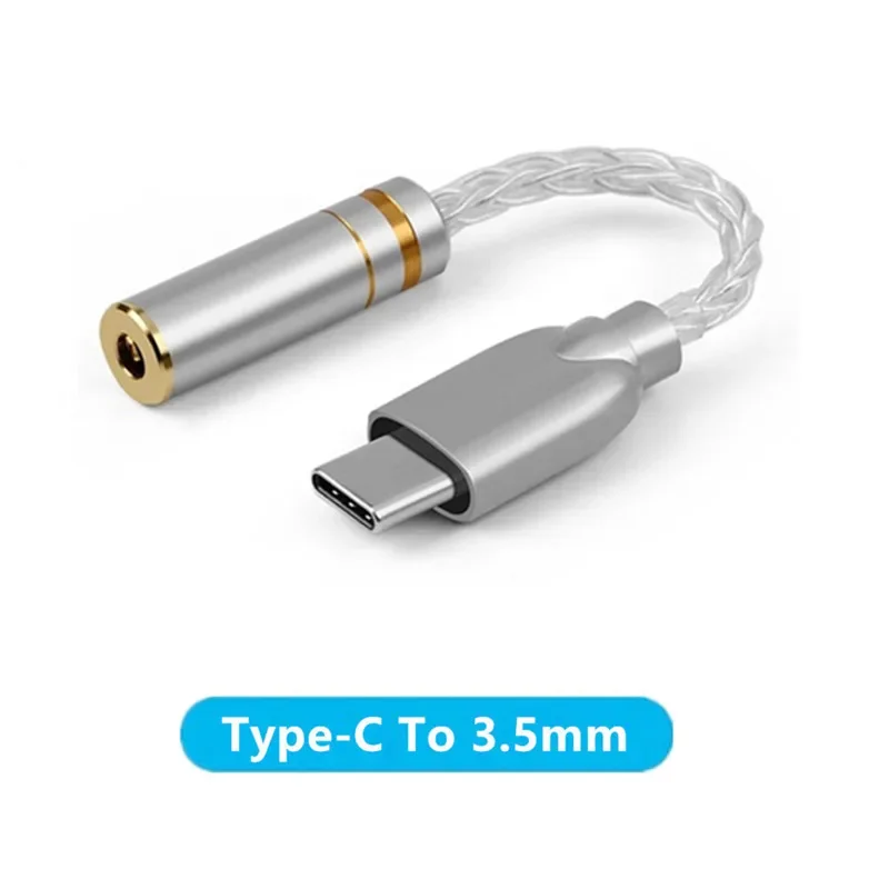 USB C Connector To 2.5 4.4 3.5 Jack Audio Cable Pure Silver Wire Type-C 2.5mm 3.5mm 4.4mm Convert Male Female Adapter DAC Chip