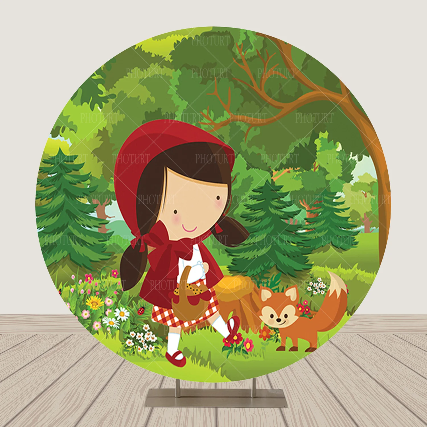 Round Little Red Riding Hood Background Girls Birthday Party Backdrop Jungle Fairy Tale Circle Banner Photography Studios Props