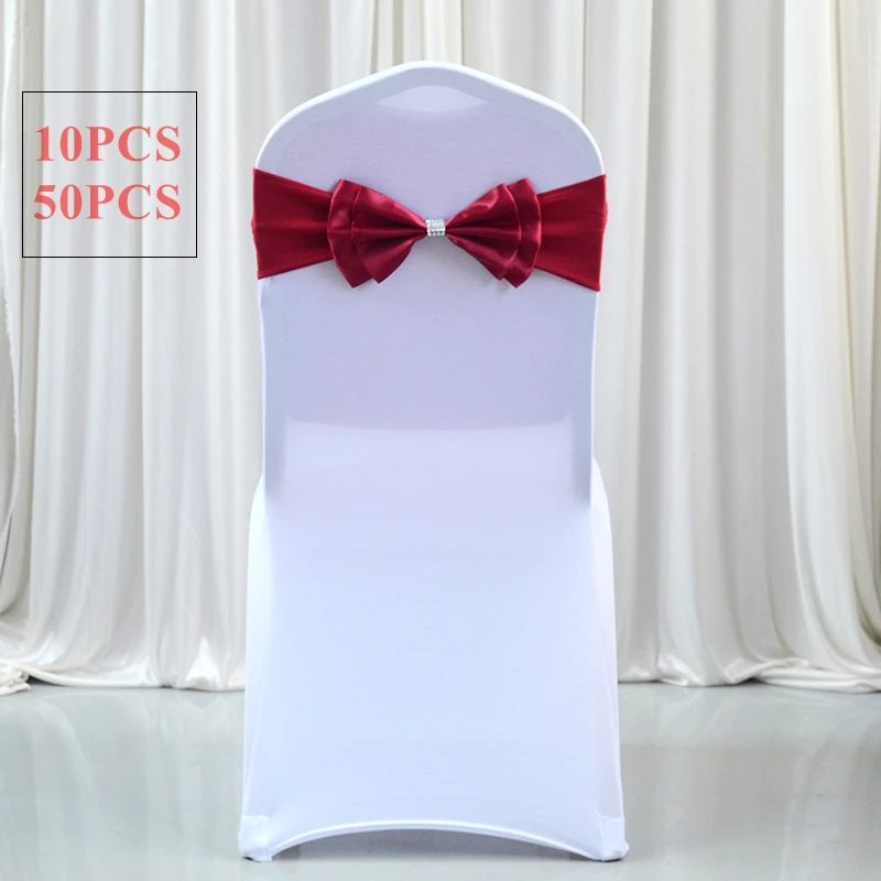 13X35CM Lycra Band Spandex Chair Sash With Satin Bow Back For Wedding Event Party Chair Cover Decoration