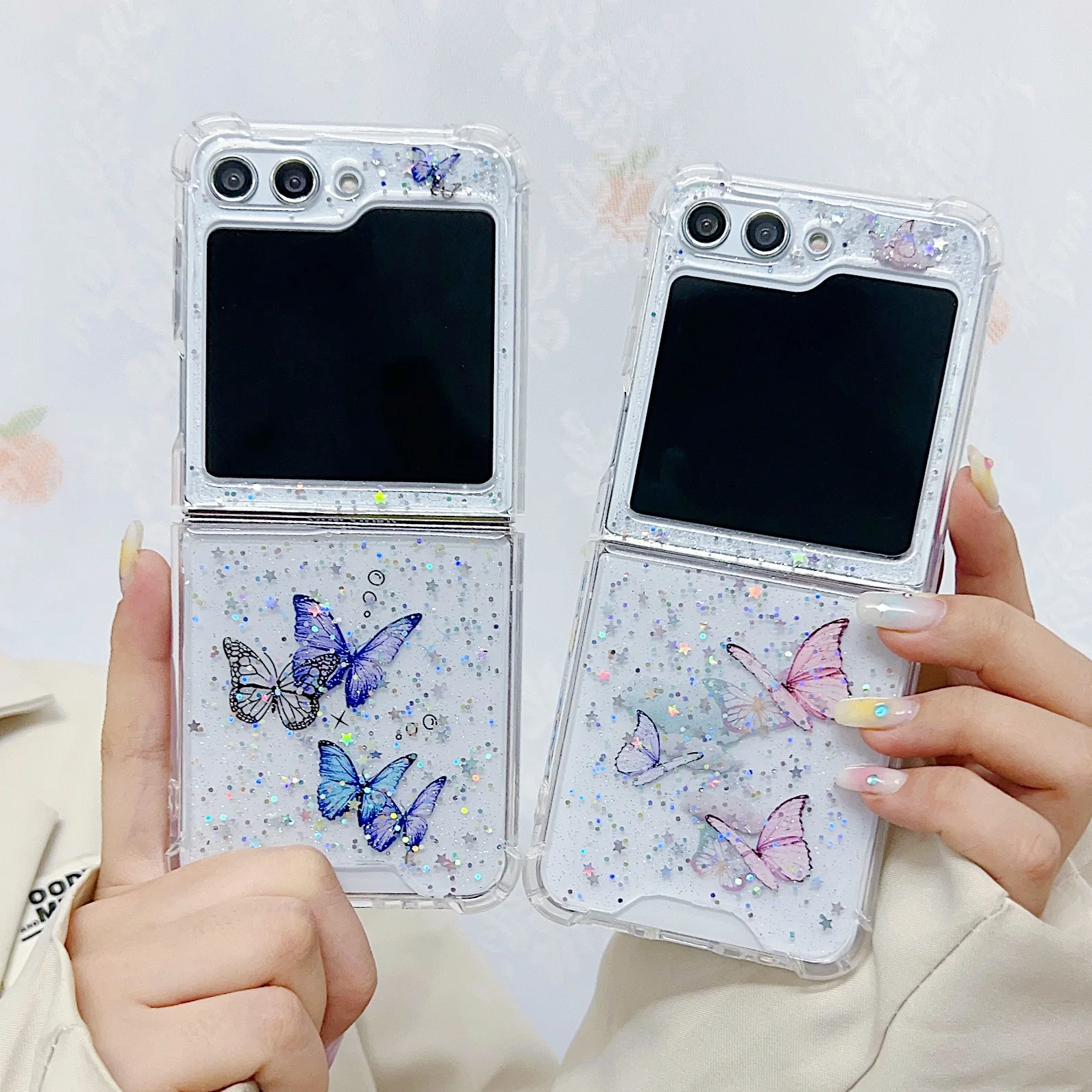 

Bling Glitter Epoxy Transparent TPU Phone Case for Samsung Galaxy Z Flip 5 4 3 Flip5 Flip4 Butterfly Shockproof Armor Soft Cover