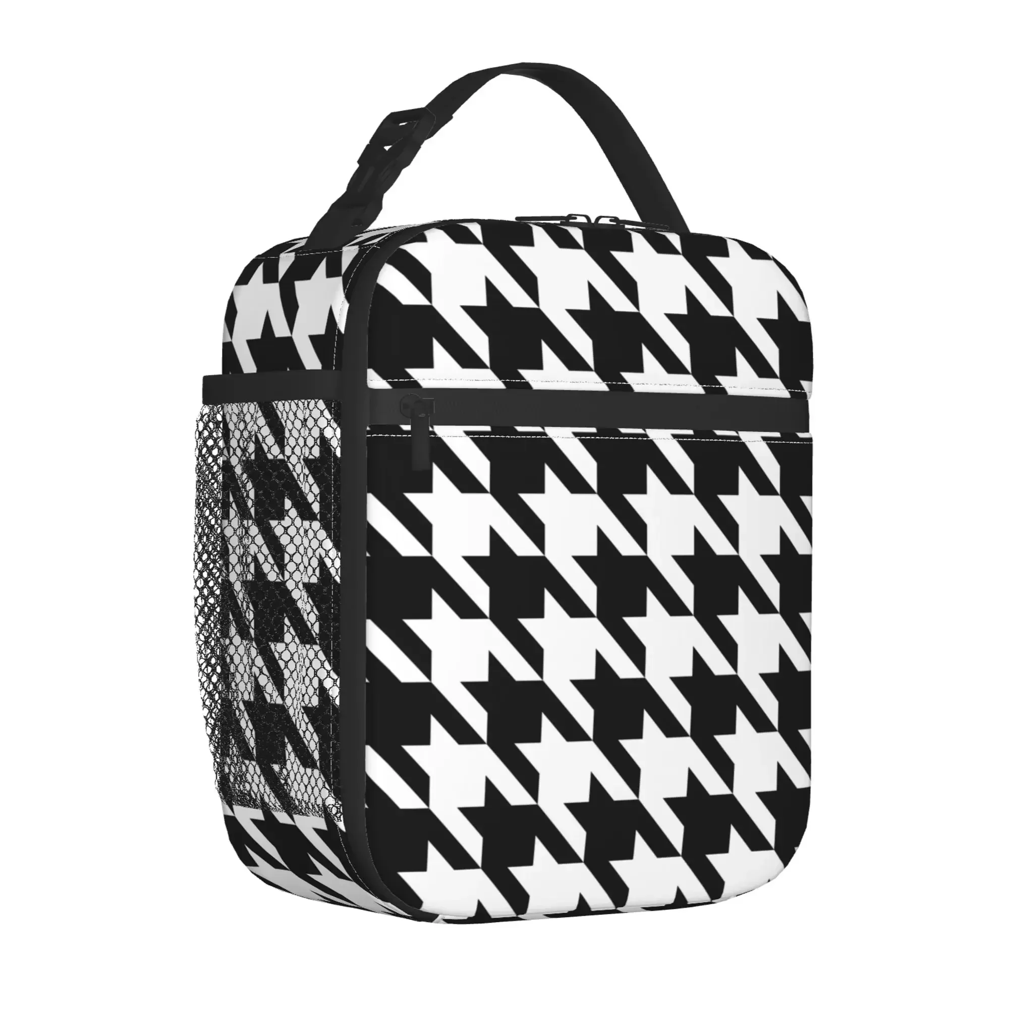 Houndstooth Style Portable Insulated Lunch Bag Cooler Bag Lunch Bags for Men Women Bento Bag for Work School Picnic Food Bags