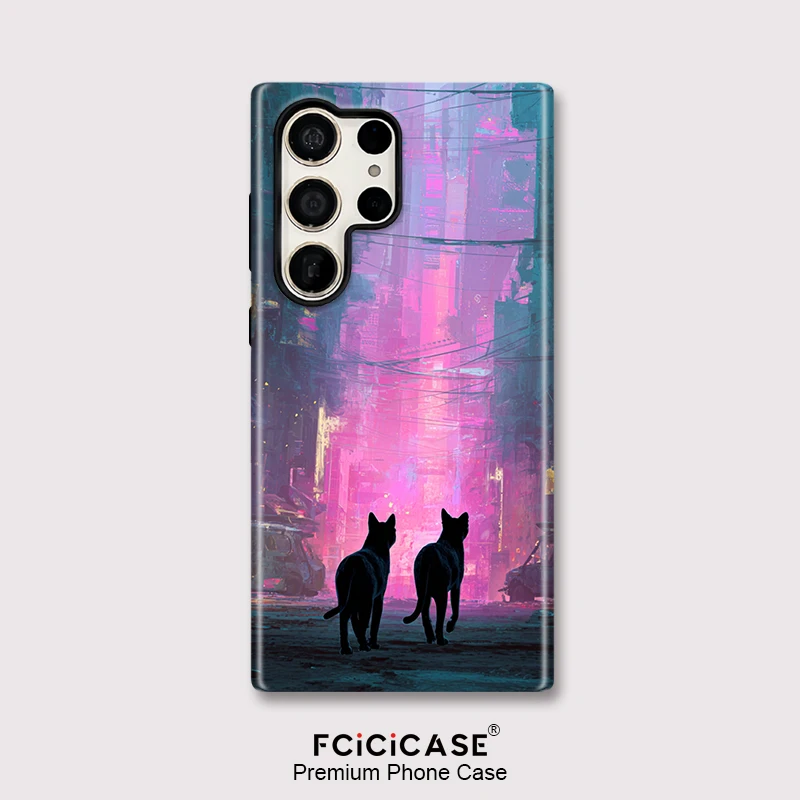 

Двухслойный чехол Fcicicase для телефона Samsung Galaxy S25 S20 FE S24 S23 Plus A36 A16 A26 A56 Cool Black Cats Print Back Cover