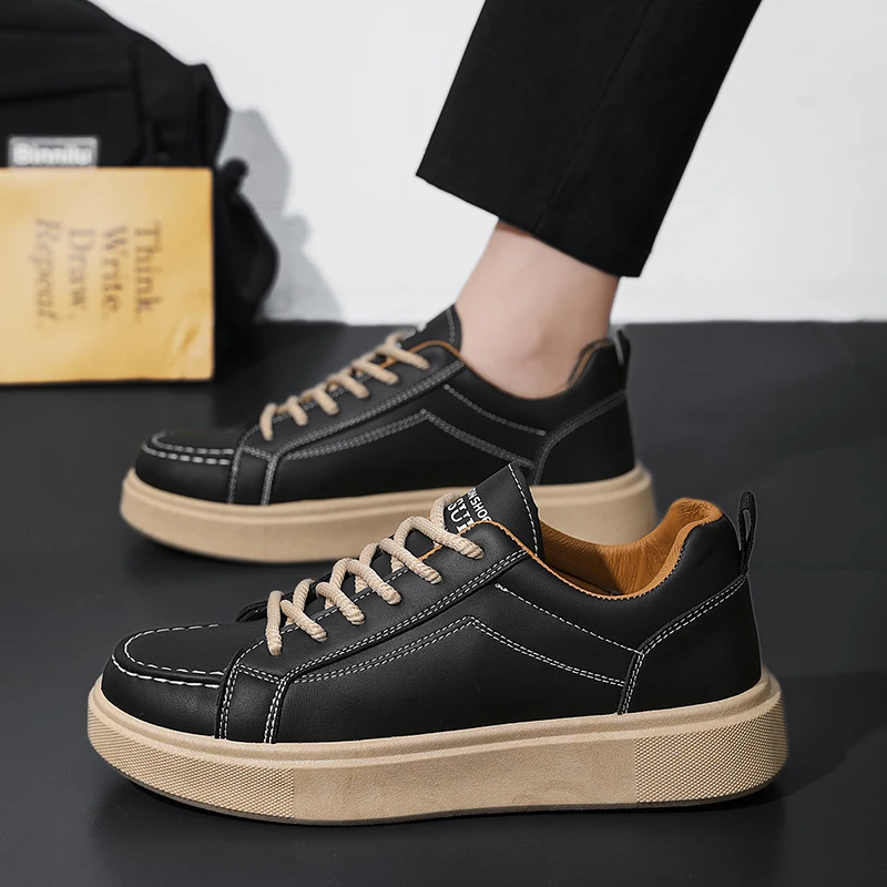 الجلود الاتجاه الرجال حذاء كاجوال منصة أحذية رياضية ناعمة في الهواء الطلق تنفس أحذية رياضية خفيفة الوزن زلق احذية الجري أحذية التنس #6