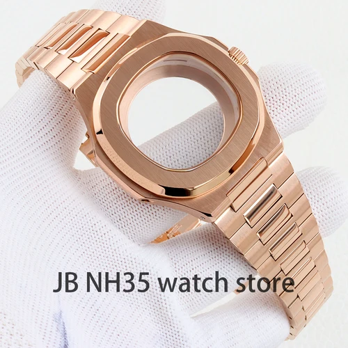 Imagen 2 del producto Caja de reloj NH35 de 40mm para Nautilus Seiko modificado NH35 NH36 NH38 movimiento 29,8mm Dial oro rosa/pulsera de acero inoxidable negro
