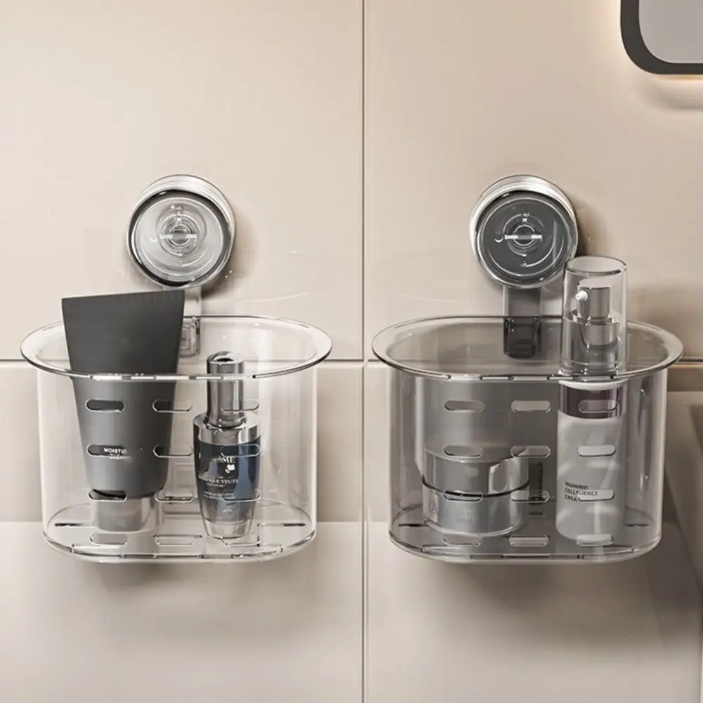 

Punching-free Suction Cup Shelf Multi-functional Wall Mounted Bathroom Hanging Basket Clear Hollowed Out Face Towel Storage Rack