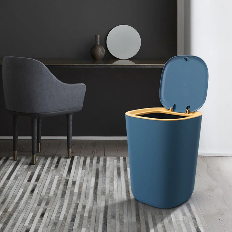 Plastic Trash Can with Lid Press Waste Paper Bin Dustproof Multifunction for Home Kicthen Bathroom Living Room drop ship