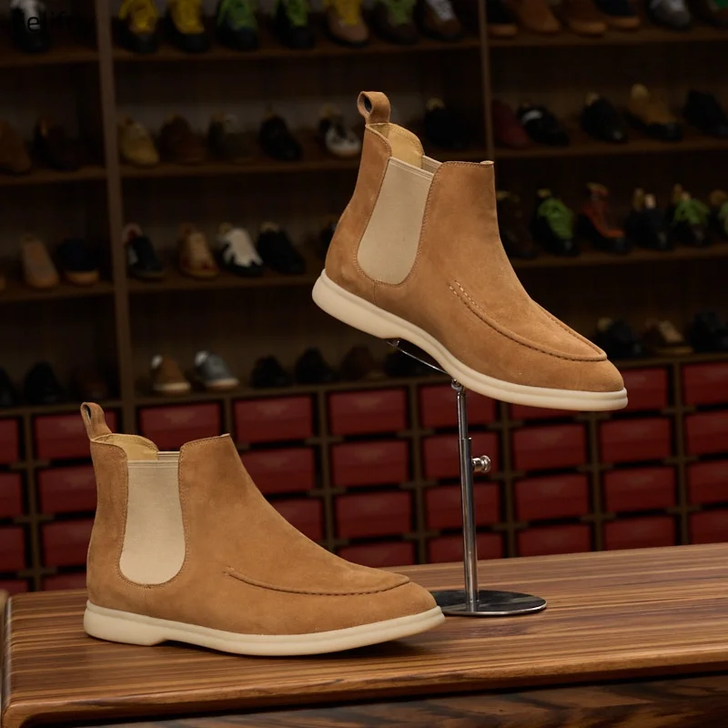 

High-Top Genuine Leather Slip-On Loafers Men's short Boots Deep Mouth Large Size Commuter Casual Flat Four Seasons Leisure shoes