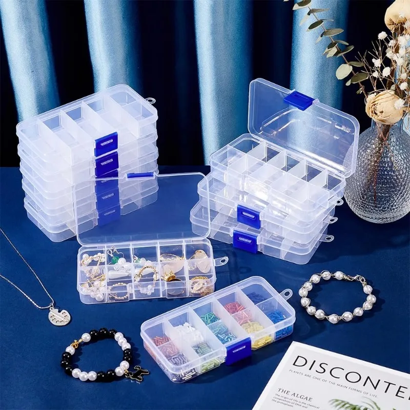 10 Pcs 10 Grids Plastic Organizer Box Clear Plastic Jewelry Dividers Box Organizer Mini Tackle Boxes for Beads Small Items