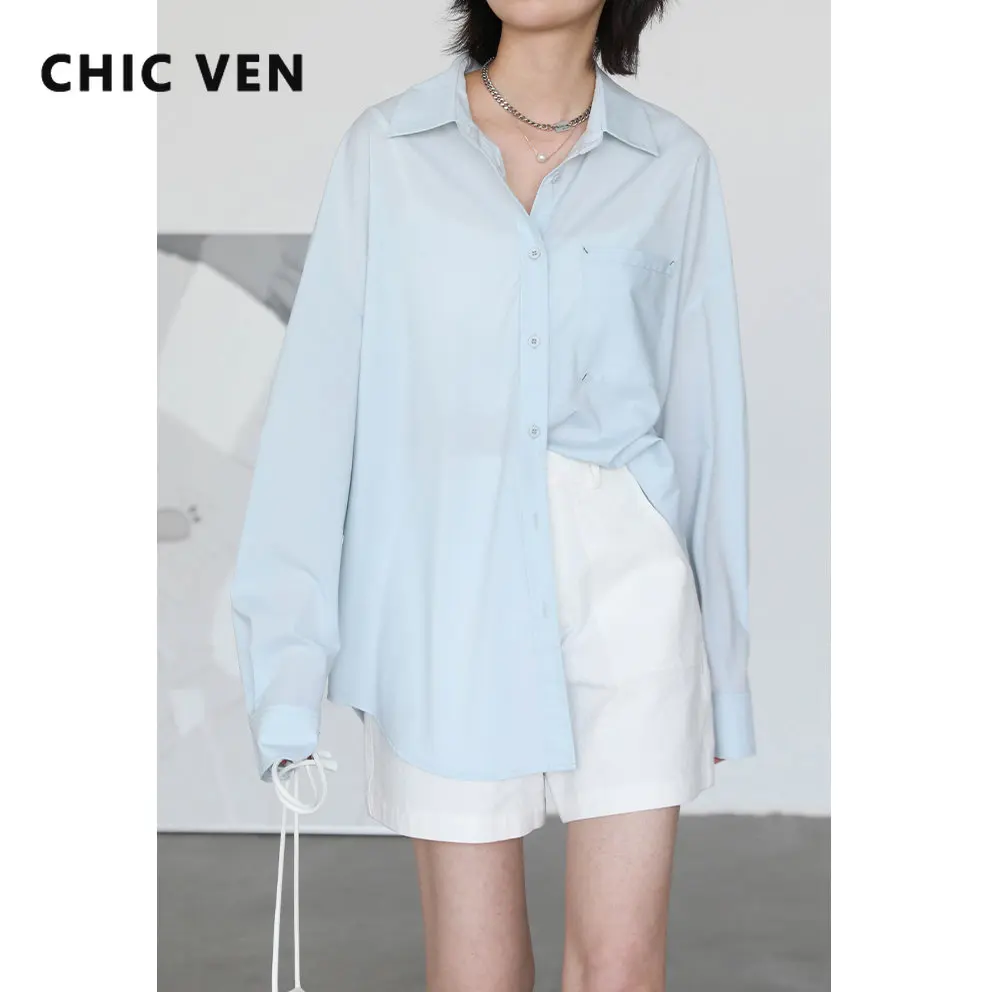 CHIC VEN Women's Shirts Long Sleeve Casual Loose Sunscreen Top Woman Shirt Solid Female Top Office Lady Coat Spring Summer 2022