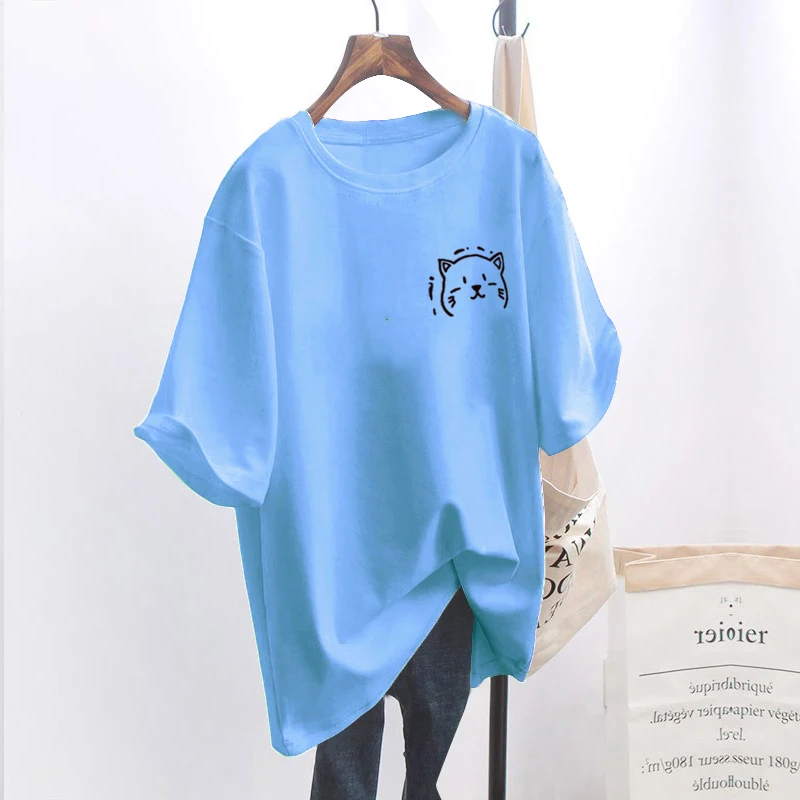 New Summer Fashion O Neck Short Sleeve Plus Size T-shirt Women Cat Graphic All-match Tees Harajuku Oversized Casual Tops