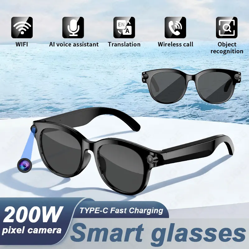 Smart Glasses AI Voice Assistant Camera Glasses Open Ear Sound Mic & Speakers Outdoor Sports Glasses With Camera for Women Men