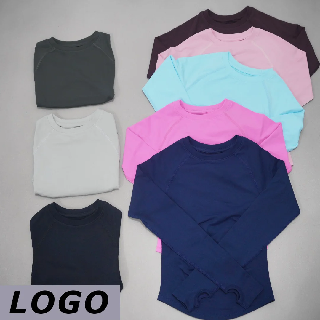 DF LOGOWomen Seamless Long Sleeve Yoga Top Compression Tummy Control Slim Fit Quick Dry Breathable Elastic Tee For Gym Running