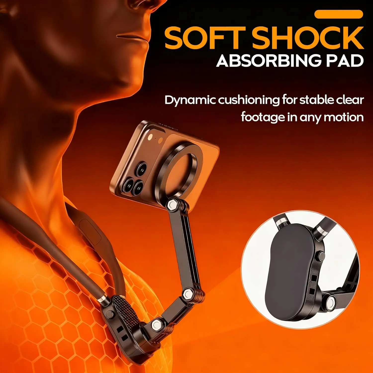 Magnetic Neck Phone Holder, POV/Vlog Recording Selfie Hand Free Neck Mount, Cooking/Riding Video Fliming, Anti-Shake Chest Strap